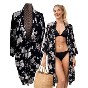 Spiritual Gangster Black Floral Robe O/S Cover Up Shawl Kimono Boho Loungewear